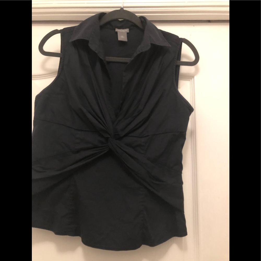 Ann Taylor sleeveless navy blue top with knot